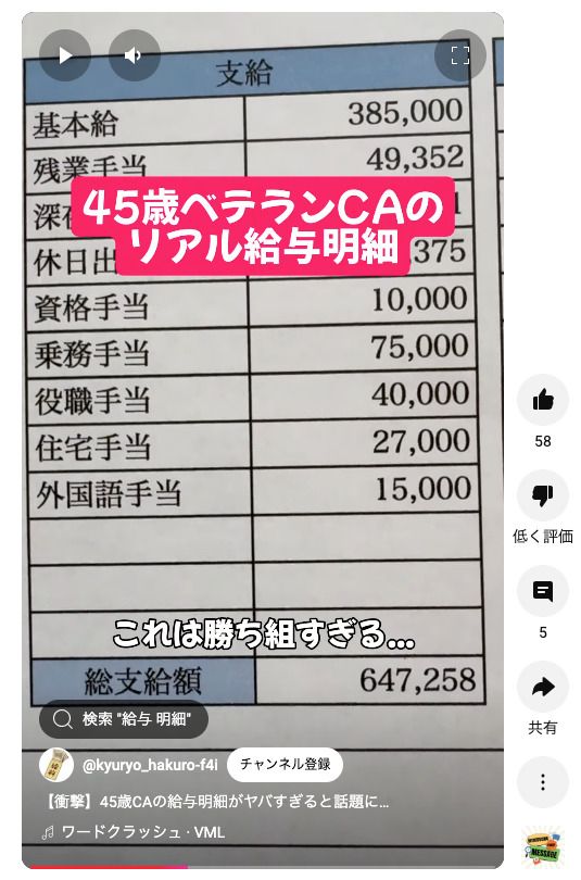 45歳ベテランCAの給与明細、流出