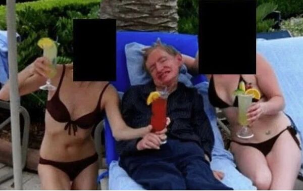 【画像】 エプスタインファイルでビキニ美女に囲まれるホーキング博士が見つかる