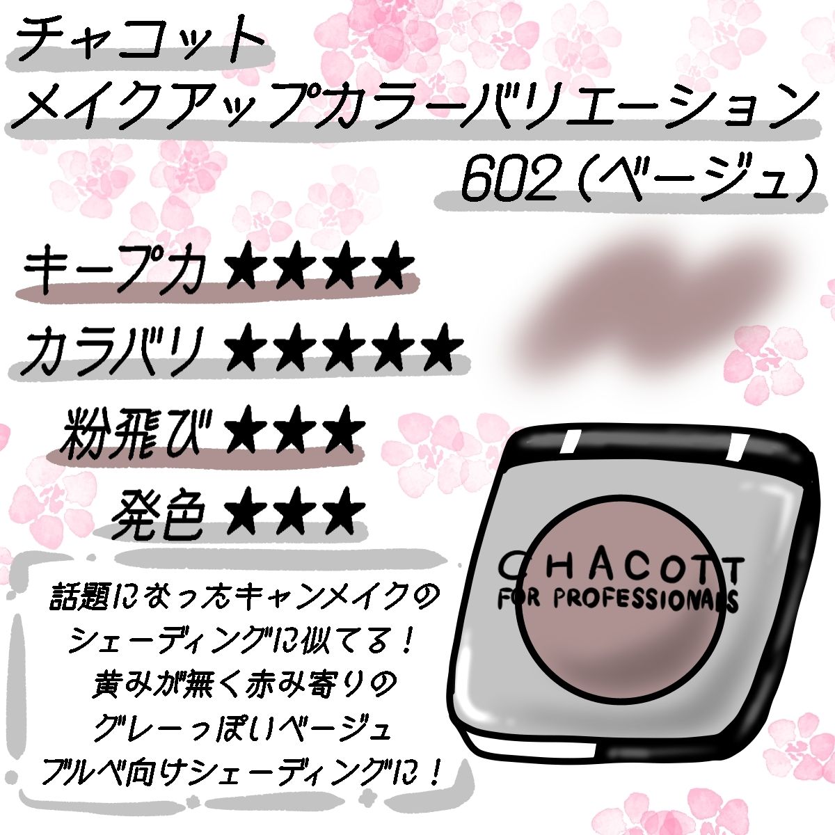 チャコットメイクアップカラーバリエーション602 コスメレビュー 骨格ナチュラルpcライトサマー女がコスメを漁る日記 ブツコス
