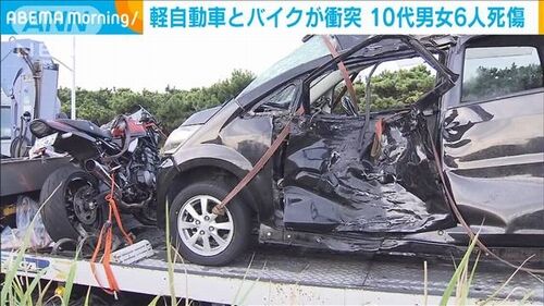 【藤沢・鵠沼海岸】軽自動車と大型バイクが右直事故　10代男女6人死傷