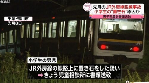 【置き石で電車脱線】小学生男児(10)を書類送致　「実験で置いた」＝JR外房線