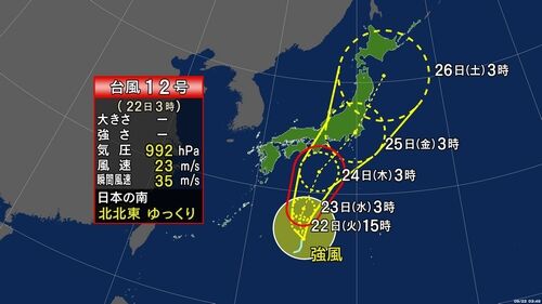 【台風12号進路】西・東日本に接近、秋雨前線刺激 連休明け大雨のおそれ=関東直撃も…
