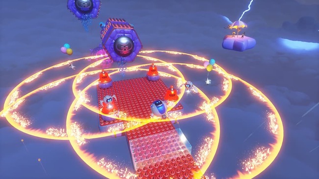 雷雲ビリビリ気球旅行ステージにて、大量の衝撃波の上を浮遊しながら回避していく主人公