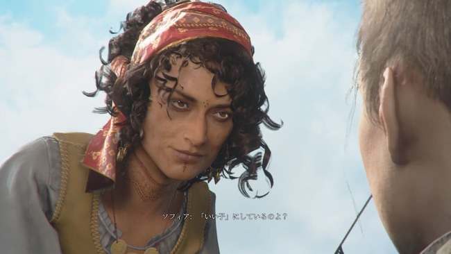 ユーゴに良い子にしているように語りかけるソフィア