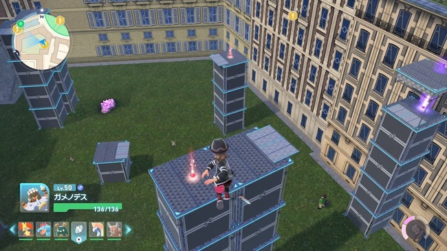 ミアレシティ内に設置されたアスレチックを攻略している主人公