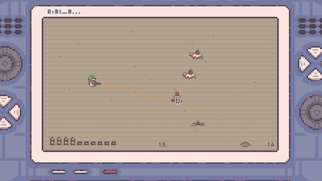 相手の進行待ち中に遊ぶことが出来る、見下ろし型で迫り来る敵を銃で倒していくミニゲーム