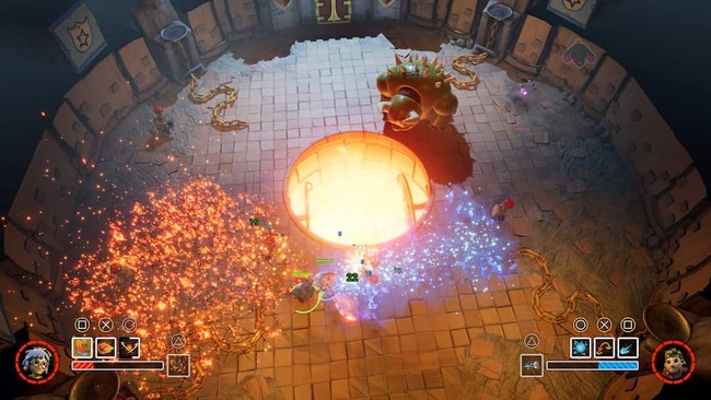 見下ろし型のアクションゲームへとゲーム画面が変わり、敵と戦っているメイとコーディ