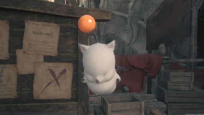 リスキーモブの看板の前にいるモーグリ