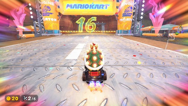 サバイバルモードにて次に進めるのはトップ16までと表示されているゴール前を走っているクッパ