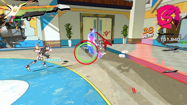 BGMと画面に表示されるガイドを目安にリズム良く敵ロボットに攻撃を仕掛けているチャイ