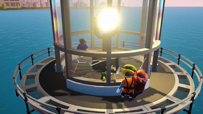 灯台ステージで掴み合いをするプレイヤーたち