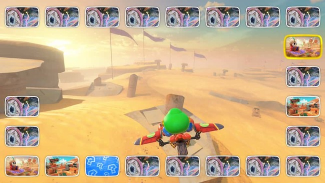 オンライン対戦ロビーにて次の対戦コースの抽選を行いつつワールド探索をしている場面