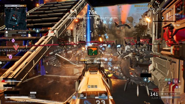 大量の敵にアウトポスト内に侵入されるも必死に応戦するプレイヤー