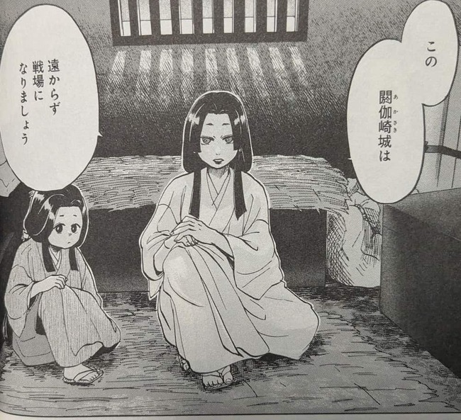 近いうちに閼伽崎城が戦場になるという予想を遠藤 颯人に告げる越渡の方