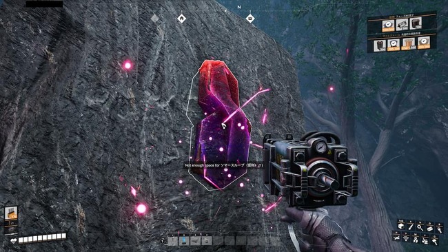 現状では未実装の素材であるソマースループを発見している場面