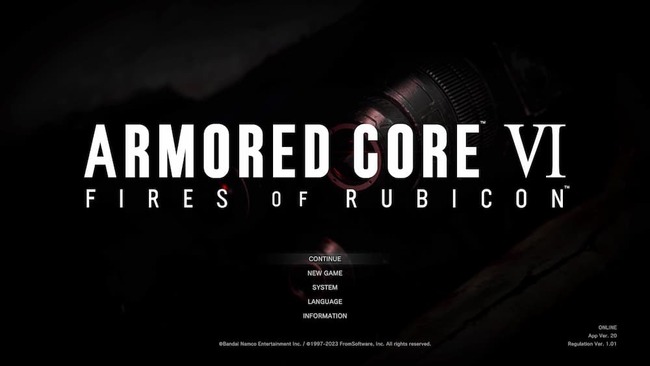 アーマードコア6のタイトル画面