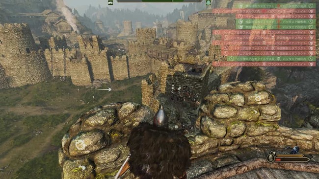 攻城戦の様子を少し高い場所から眺めているプレイヤー