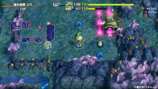 今作のデッ怪という新要素で通常よりも巨大化したモンスターのオヤジ戦車と遭遇しているシレン