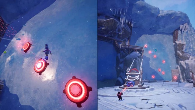 コーディとメイが協力してギミックを攻略しながら先へと進んでいる場面