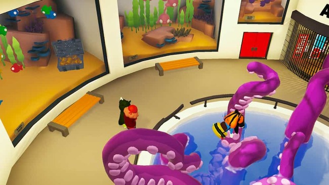 水族館ステージで触手によって水中へと引きずり込まれているプレイヤーたち