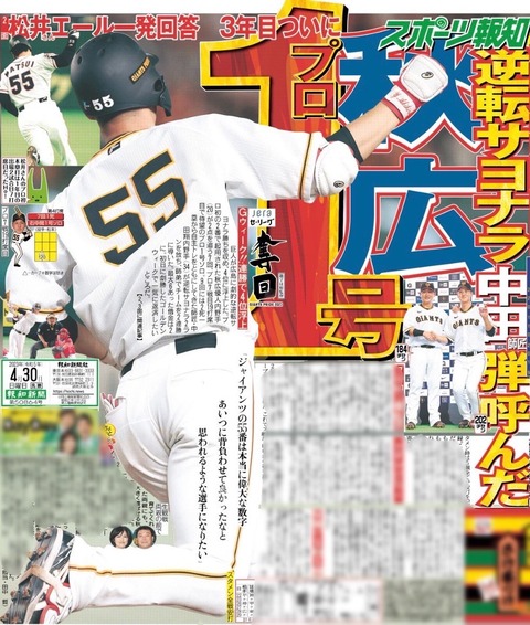 巨人・秋広優人(20) .400(15-6) 1本 4打点 OPS1.207