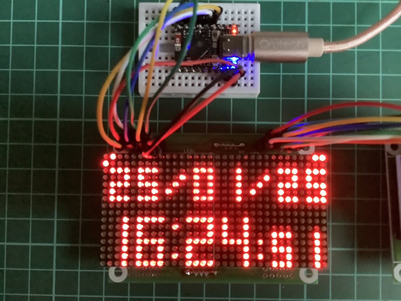 秋月電子 32x16ドットLED マトリクス表示装置で時計表示させてみた