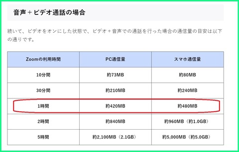 zoomデータ量目安