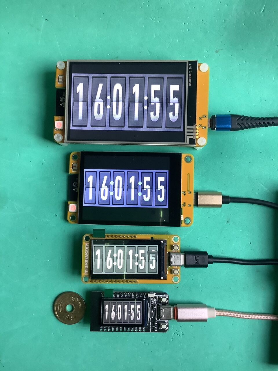 数種のLCD付ESP32ボードで「パタパタ時計もどき」を表示させてみた
