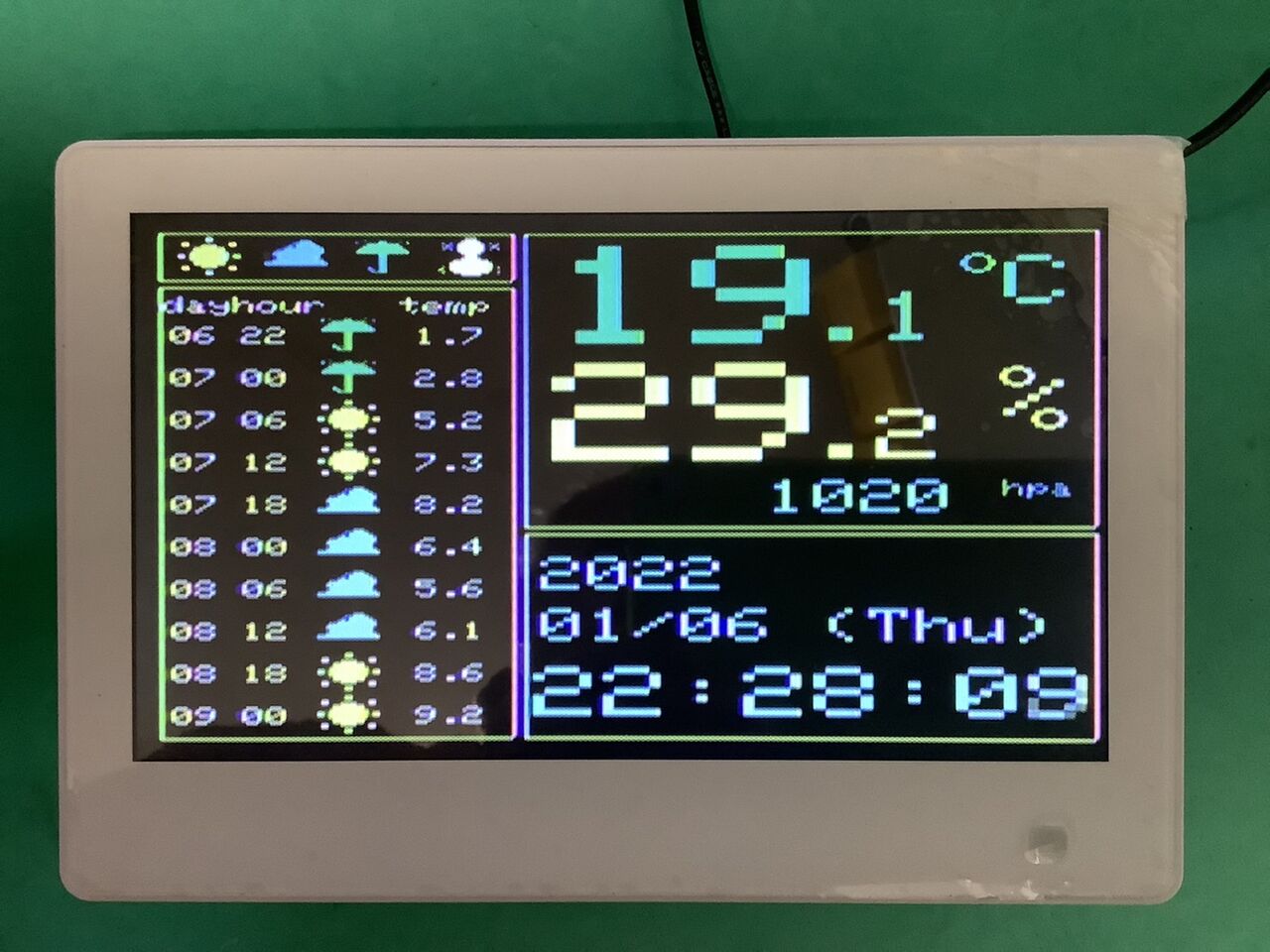 ESP32 で 天気予報／温湿度 などを ビデオ 出力してみた(その2