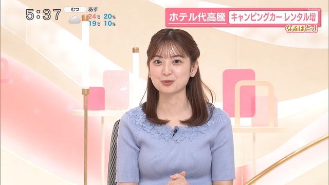 瀧口麻衣アナ、ニットおっぱいデッカ！横乳の膨らみがエッチ過ぎる