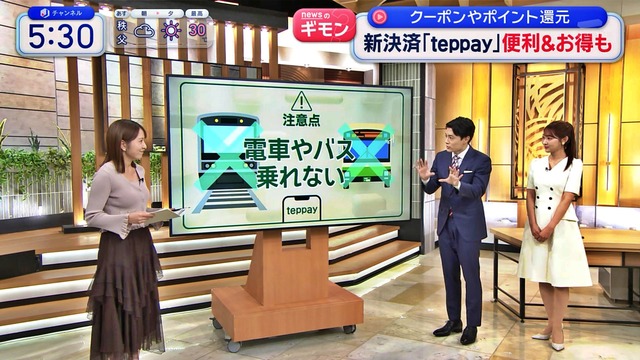 三山賀子アナ、ニットおっぱい横乳の膨らみエッロええ谷間してまんなあ