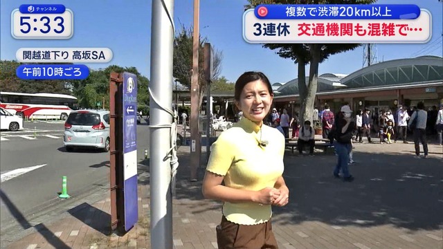 並木万里菜アナ、黄色ニット爆乳おっぱいデッカ過ぎてタマランわ