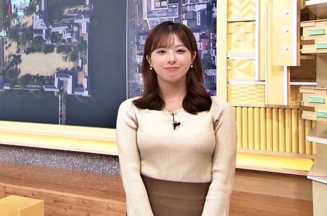 田原萌々アナ、白ニットおっぱいの膨らみのカタチがエッロ過ぎ最高！
