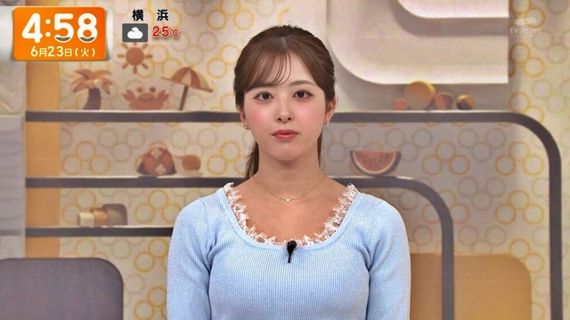 田原萌々アナ、うっすら谷間が見えおっぱいデッカ！はち切れそうな乳