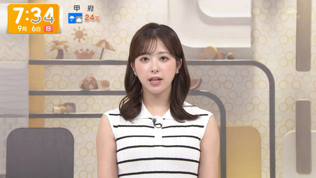 田原萌々アナ、白黒縞々ノースリおっぱいエッロ!横乳たまらんすぎる