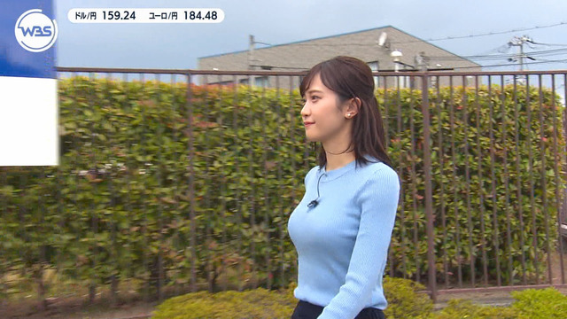 嶺百花アナ、細身で爆乳ニット横おっぱいポヨンポヨン揺れ過ぎ最高！