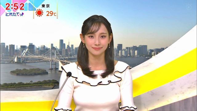 石渡花菜アナ、白ニットおっぱいムニュッ！乳袋デッカ過ぎて影ができる