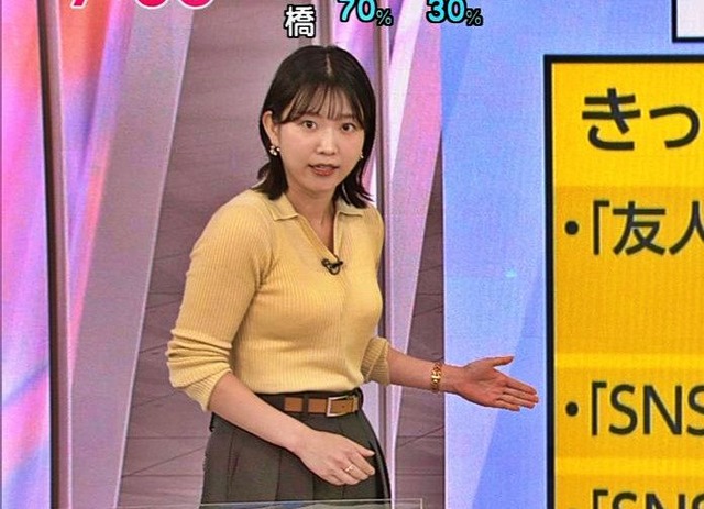 是永千恵アナ、透けブラのニットおっぱいの膨らみデッカ過ぎてタマラン