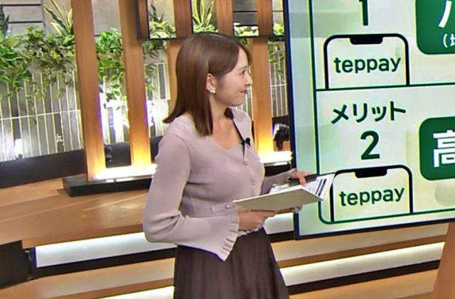 三山賀子アナ、ニットおっぱい横乳の膨らみエッロええ谷間してまんなあ