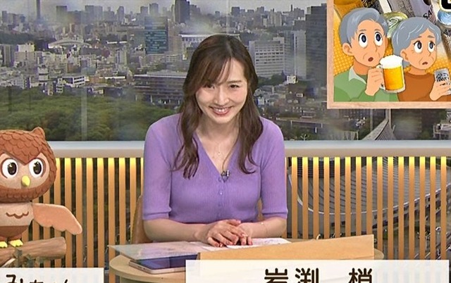 岩渕梢アナ、薄紫色ニットおっぱい美熟女の横乳エッチだ挑発してる