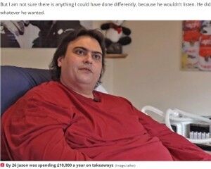 体重298キロ超の33歳男性　オムツを付け、立つこともできず母親が介護（英）