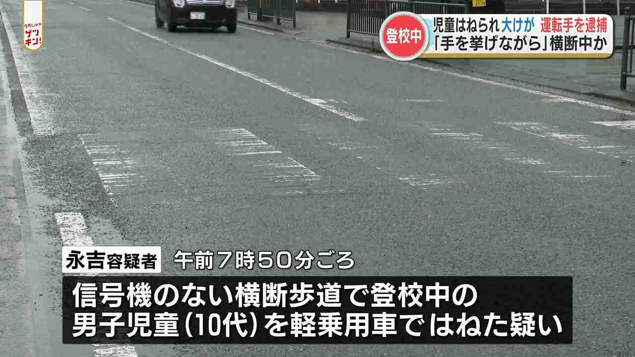 「手を挙げて横断中」男子児童はねられる　「気付くのが遅れた」70歳の女を現行犯逮捕