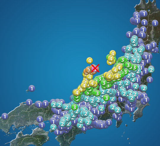 石川県で震度6強の地震発生