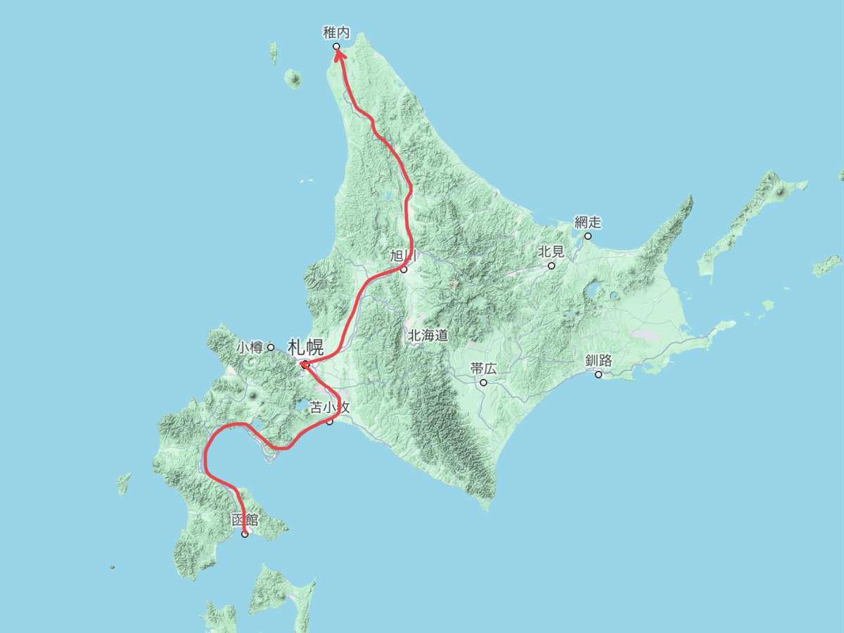 「稚内から函館」までと本州を比較した画像　北海道の大きさに思わず目を疑う