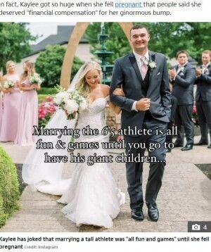 身長195cmの夫の子を妊娠した女性、臨月前に巨大ナスが突き出たようなお腹に（米）