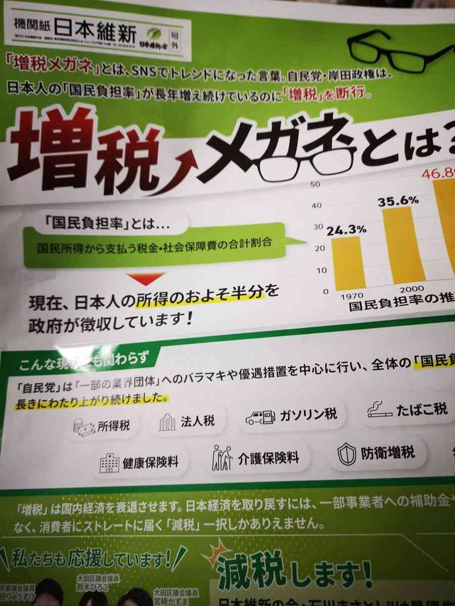 「増税メガネ」岸田首相の揶揄チラシばらまき、維新関係者が謝罪ラッシュ　当の本人「軽率であったと反省」