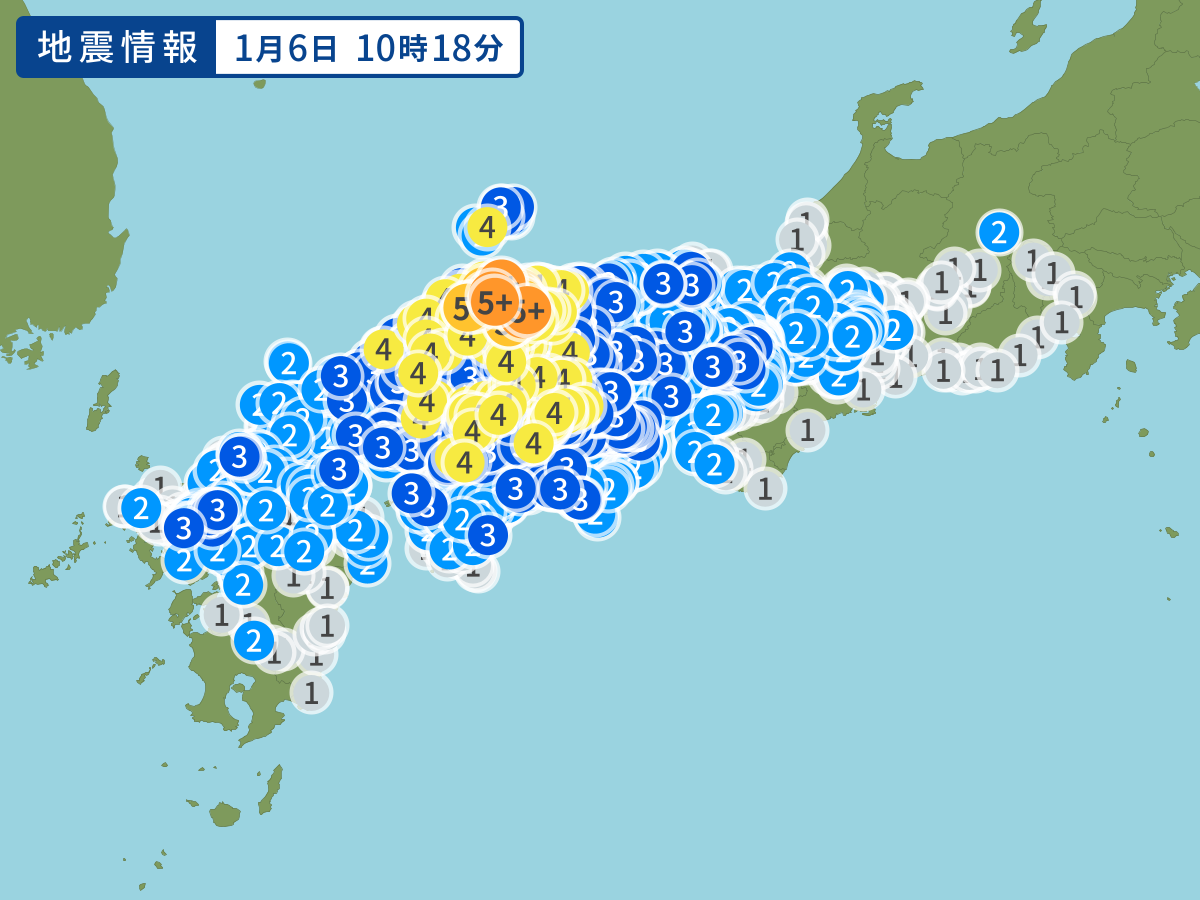 【地震】最大震度5強　島根県西部　島根県東部