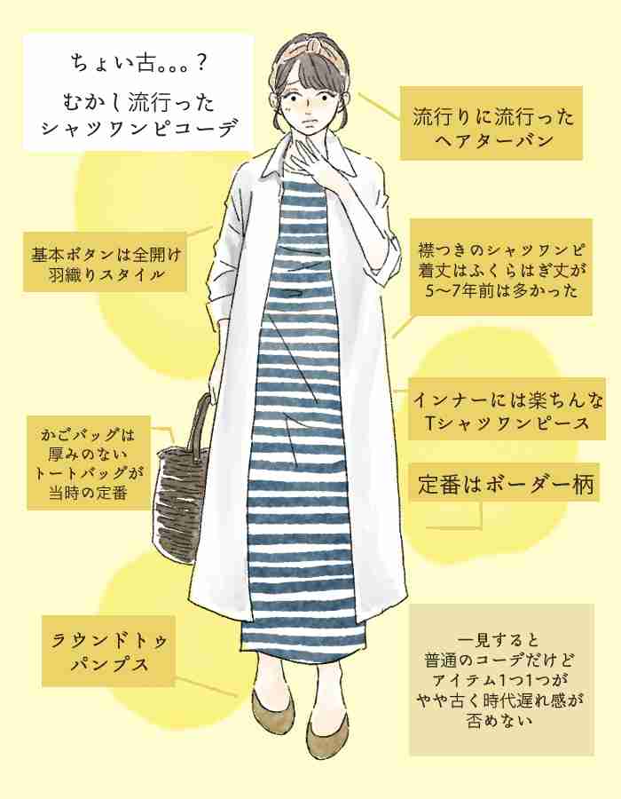 流行の「シャツワンピ」で“ちょい古”に見えてる人の特徴。今っぽく着るコツは