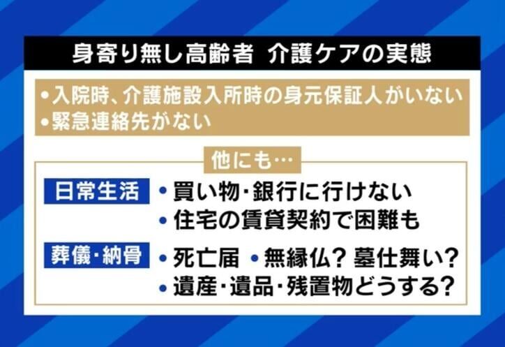 高齢者の“身寄りなし問題”が深刻化？介護・ケア現場に歪みも…加藤前厚労大臣「急に倒れた時にサポートする人がいない」