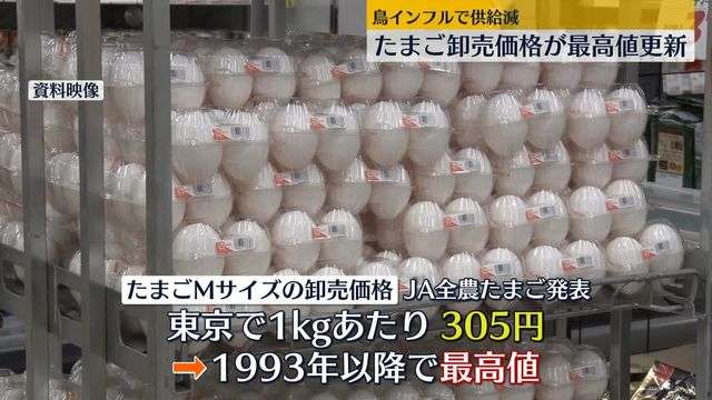 物価の優等生「たまご」最高値を更新…卸売り1キロあたり305円「一時的に枯渇しそうな状況」